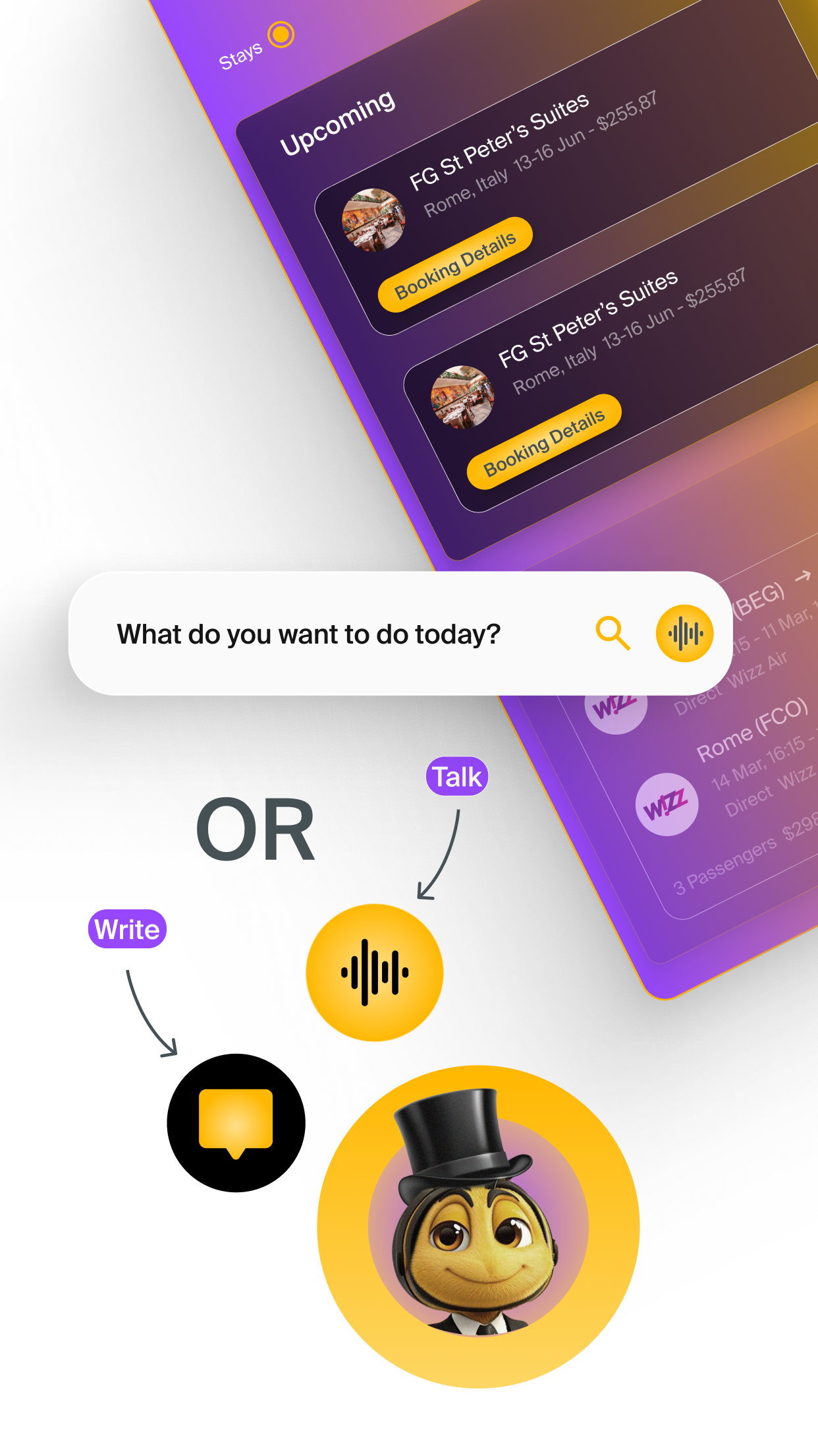 Upcoming bookings and voice/chat dual input